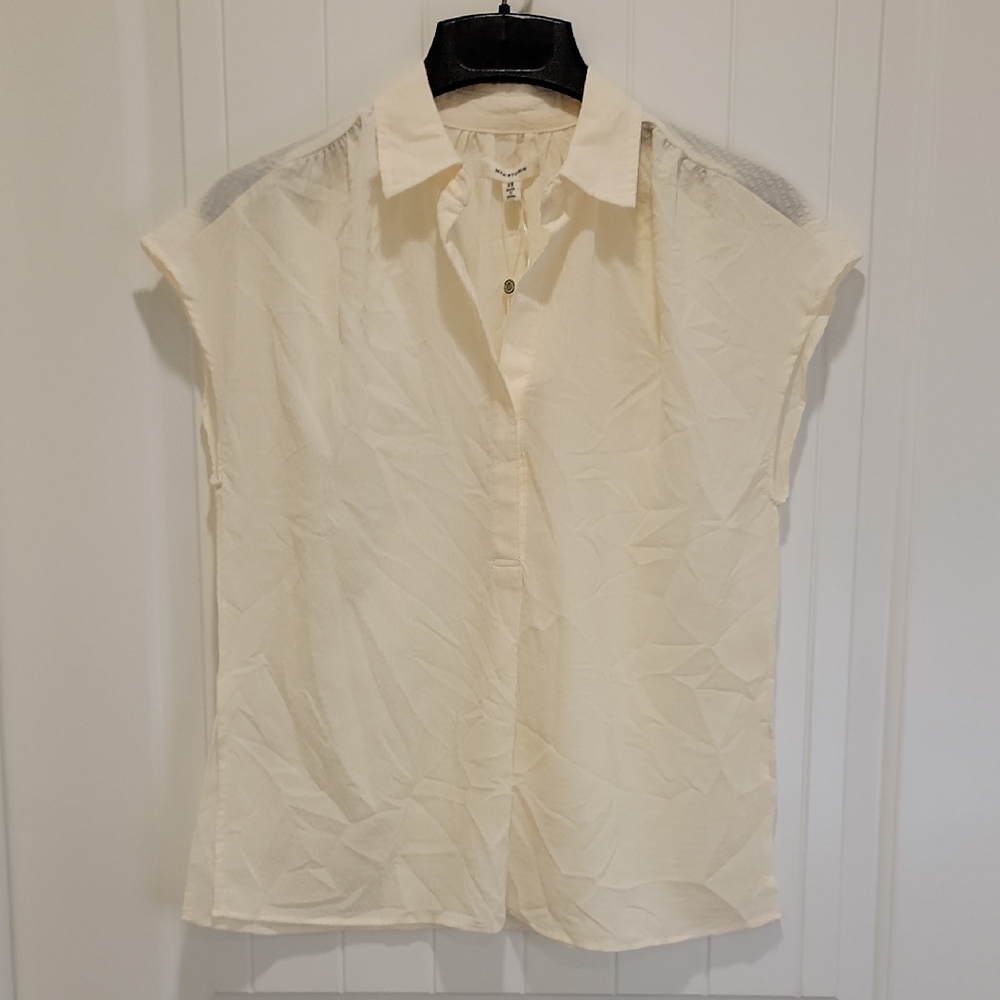 Max Studio Collared Textured Ivory Blouse Size XS NWT